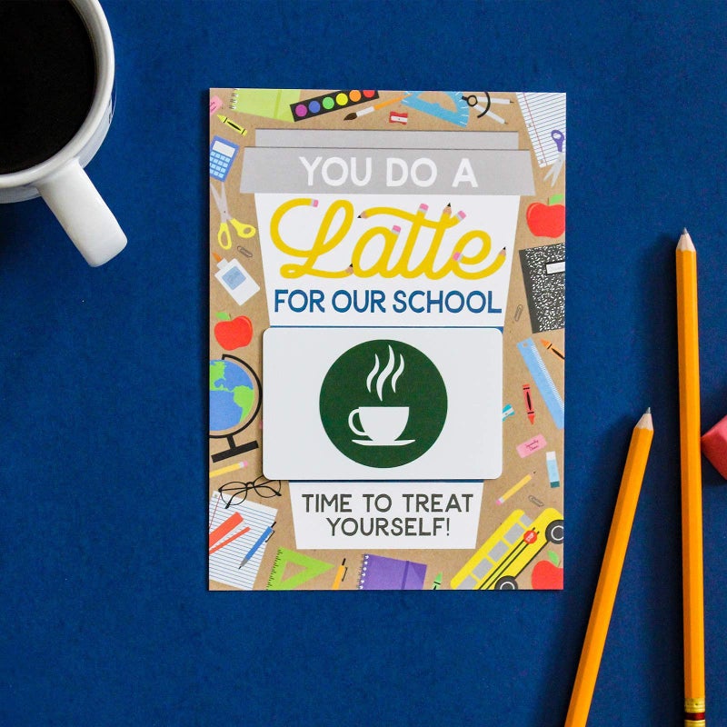 Tiny Expressions â€“ Teacher Appreciation Coffee Gift Card Holders (4 Pack) | Set of 4 with Envelopes | School Themed 5"x7" Gifts for Teachers, Principals, Bus Drivers, & Daycare Employees - Image 5